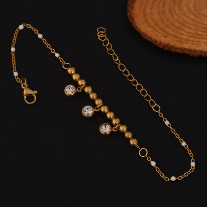 Elora Gold Plated  Beaded  with White Beads & Sparkling Stone Charms Bracelet