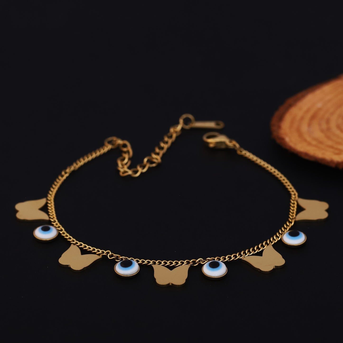 Elora Golden Butterfly & Evil Eye Charm Bracelet