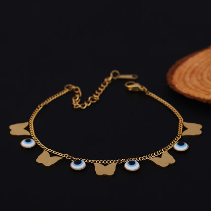 Elora Golden Butterfly & Evil Eye Charm Bracelet