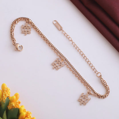 Elora Rose-Gold Turtle Charm Double Chain Bracelet