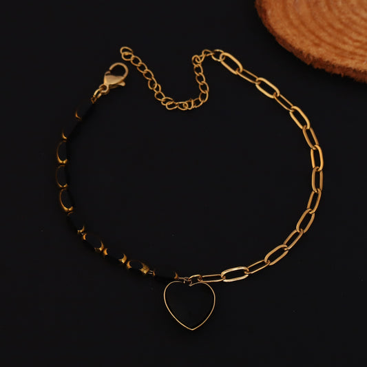 Elora Black Heart Charm Dual-Tone Gold-Plated Bracelet