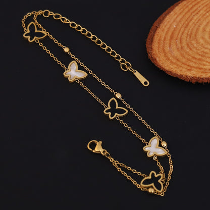 Elora Flutter Grace Dual Chain Bracelet – Pearl Butterfly Edition