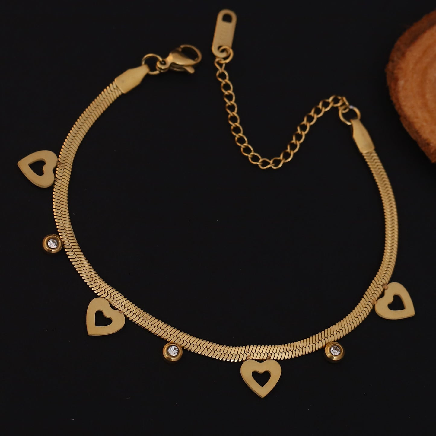 Elora Golden Heart Charm & Crystal Accent Bracelet