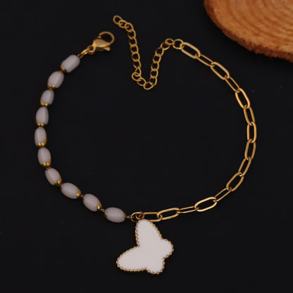 Elora Golden Dual Chain Bracelet with White Butterfly Charm