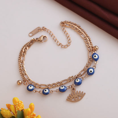 Elora Rose Gold Plated Evil Eye Charm Chain Bracelet
