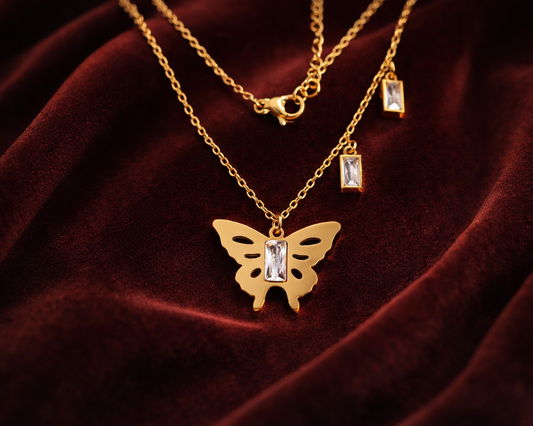 Elora Gold Plated Crystal Accent Butterfly Pendant Necklace
