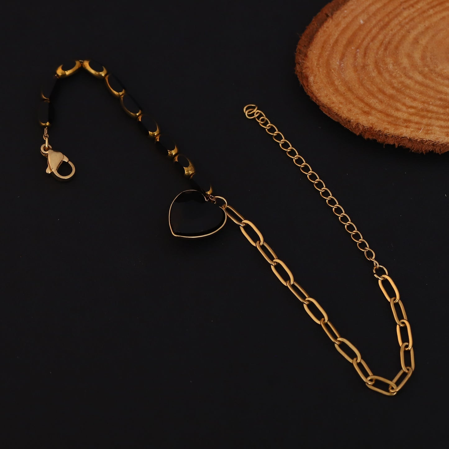 Elora Black Heart Charm Dual-Tone Gold-Plated Bracelet