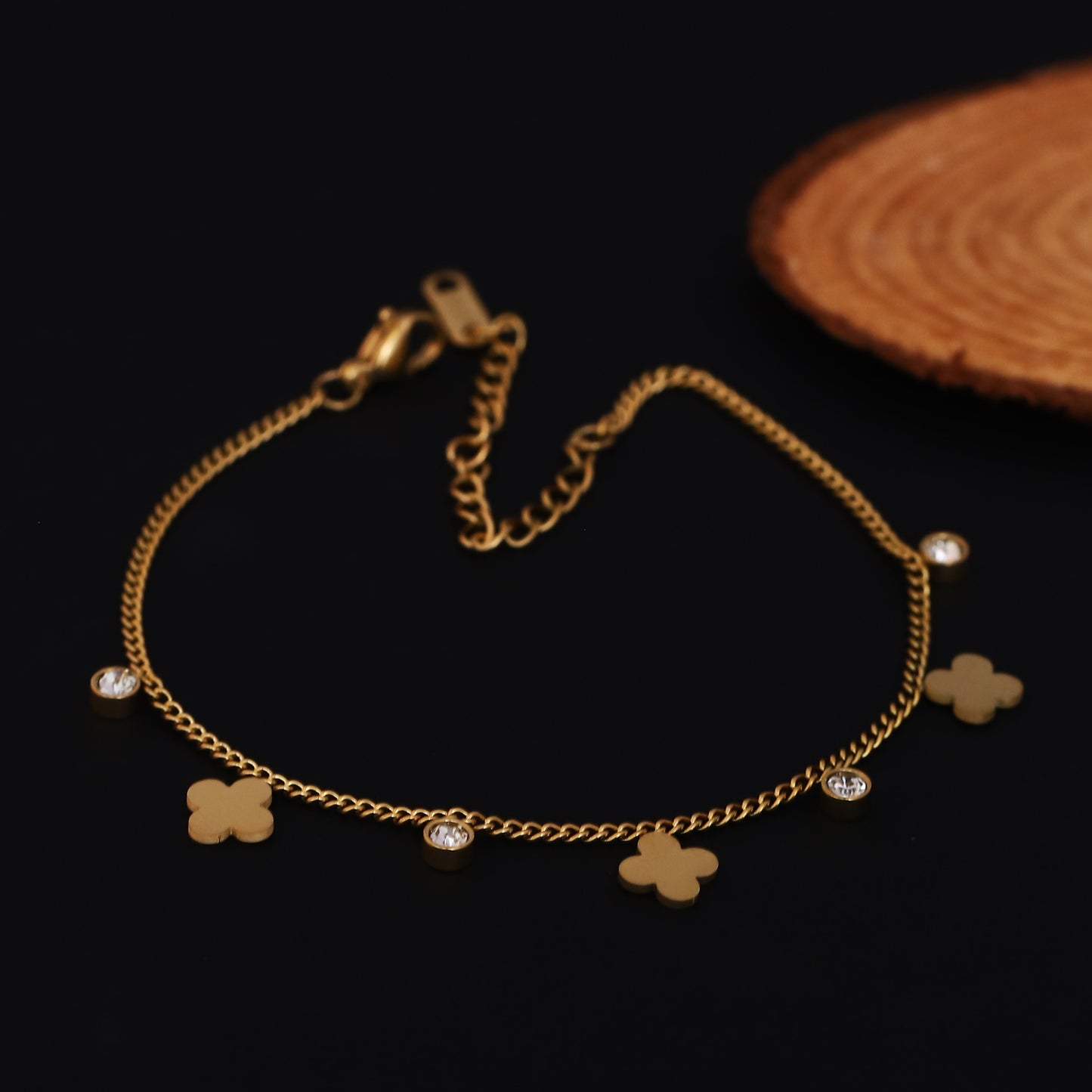 Elora Clover Charm Gold-Plated Bracelet with Crystal Accents