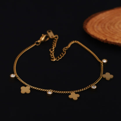Elora Clover Charm Gold-Plated Bracelet with Crystal Accents