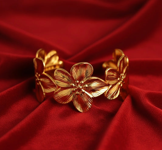 Elora Gold Plated beautifully crafted floral cuff bracelet
