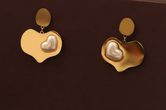 Elora Heart & Pearl Drop Dangle Earrings