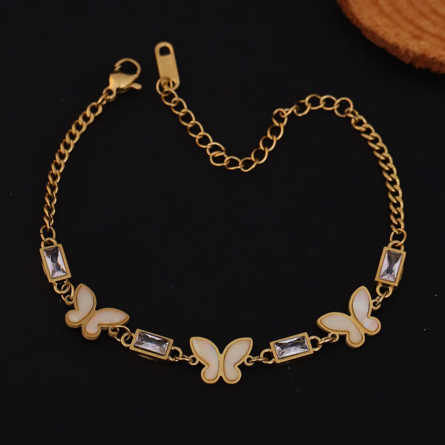 Elora Crystal Wings Butterfly Bracelet – Ivory Shine Edition