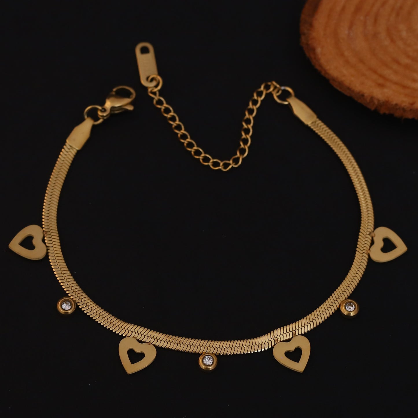 Elora Golden Heart Charm & Crystal Accent Bracelet