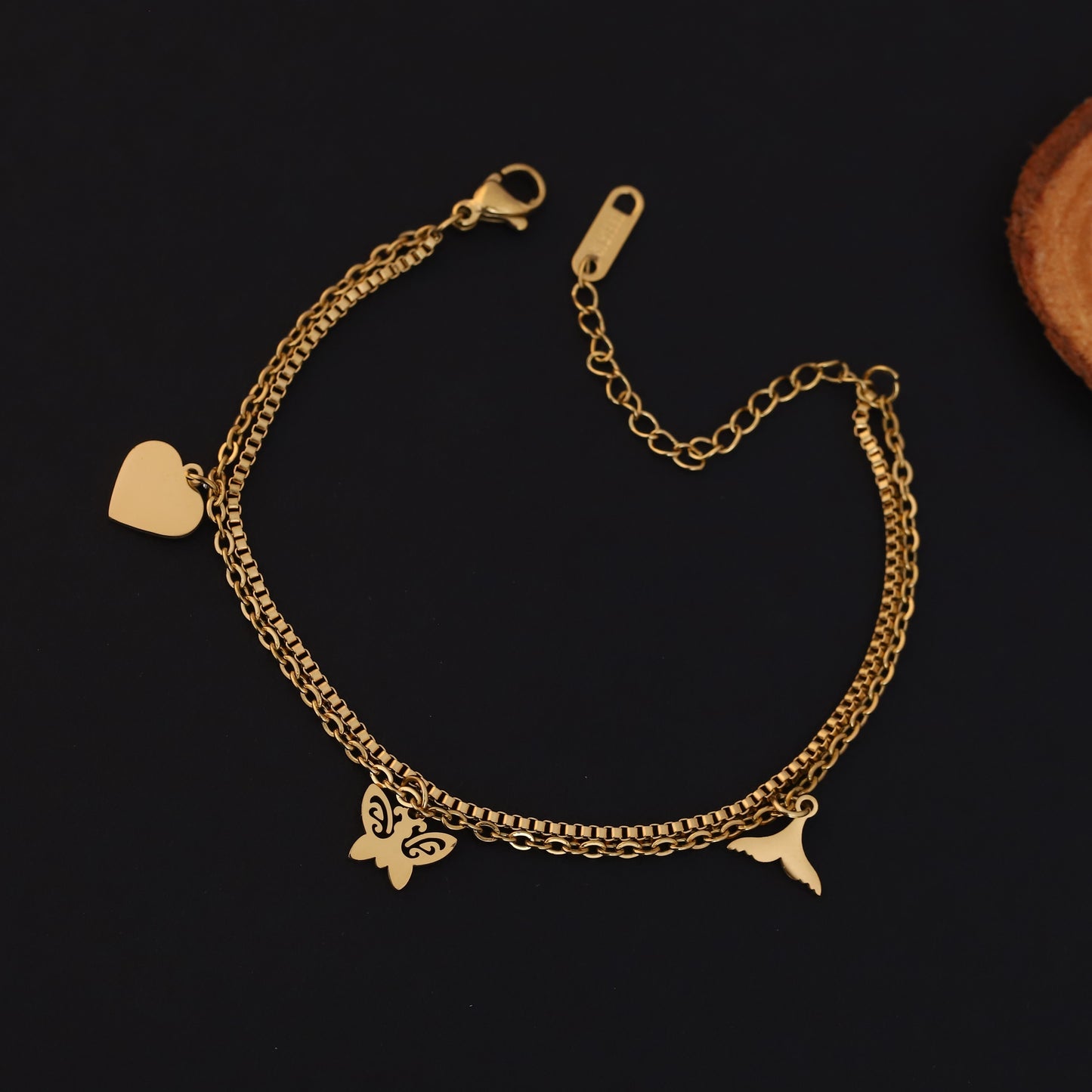 Elora Golden Butterfly & Heart Dual Charm Bracelet