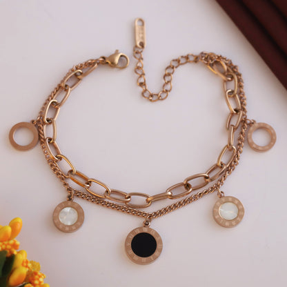 Elora Rose-Gold Dual Chain Geometric Charm Bracelet