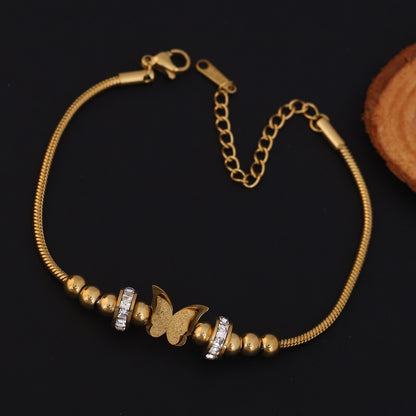 Elora Golden Butterfly Bead Bracelet with Crystal Rings