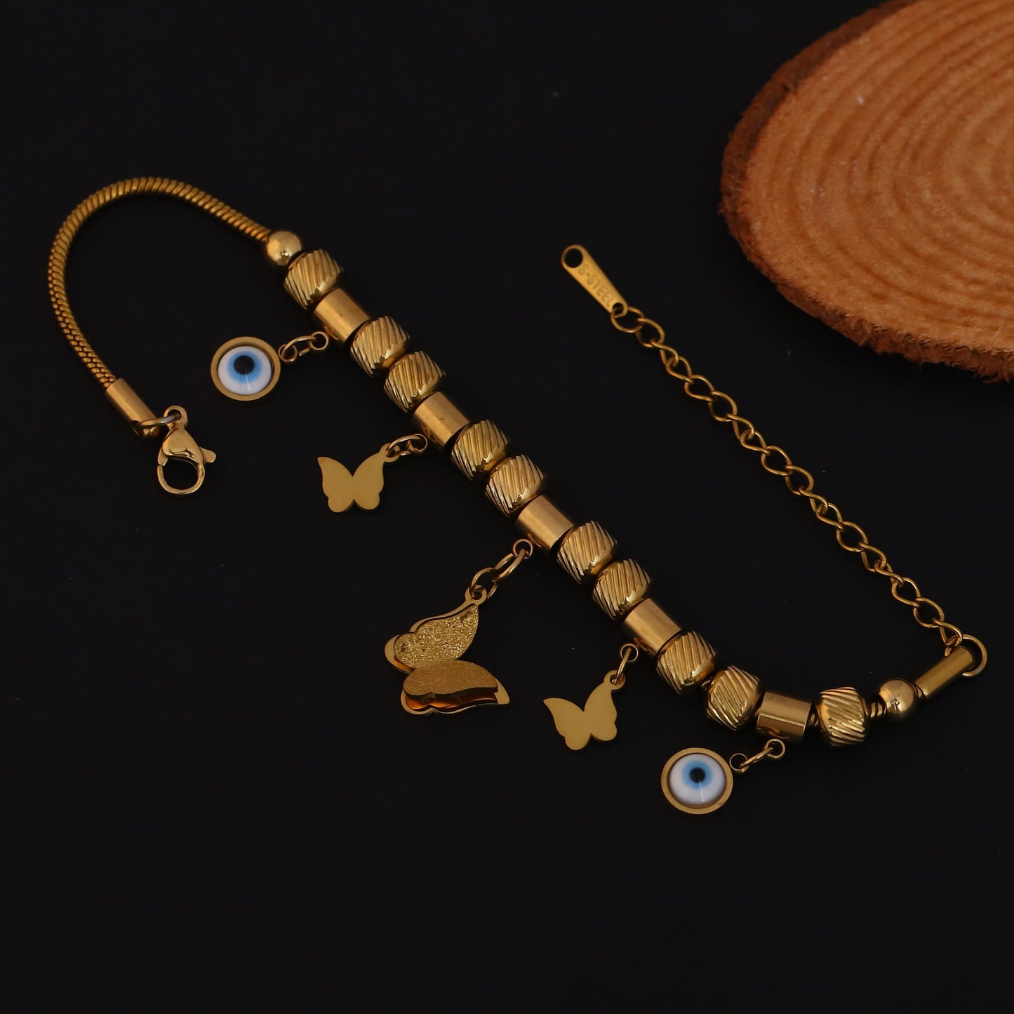 Elora Gold Plated  Evil Eye & Butterfly Charm Bracelet