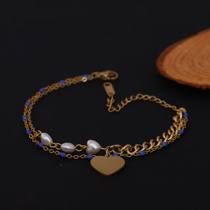 Elora Gold Plated Luxe Heart Charm Dual-Layer Bracelet