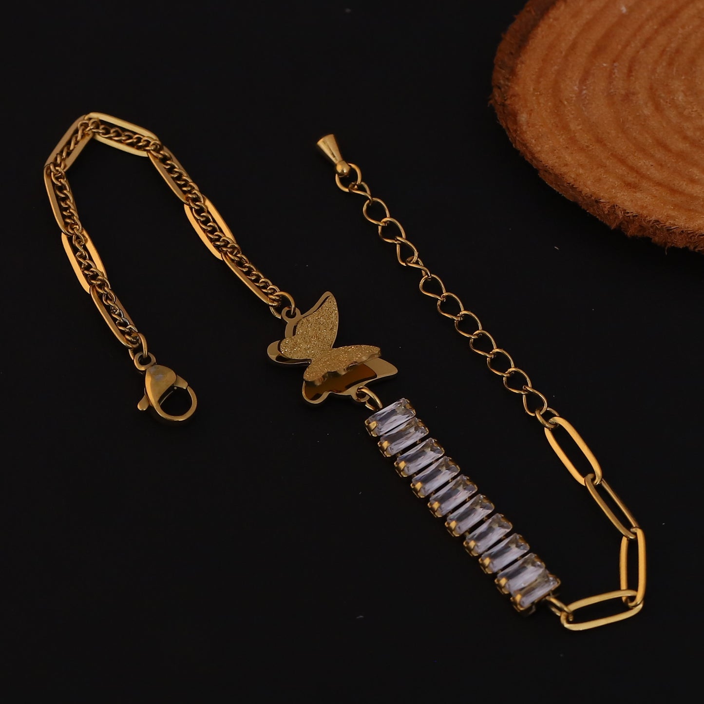 Elora Golden Butterfly Charm Bracelet with Crystal Accents