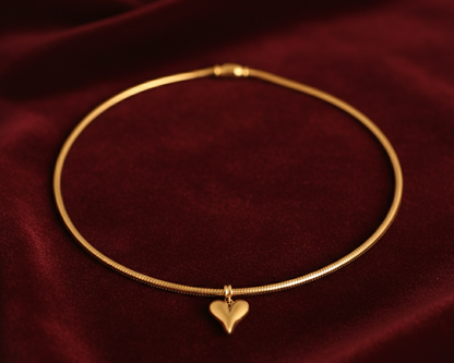 Elora 18k gold Plated Elongated Heart Charm Choker Necklace