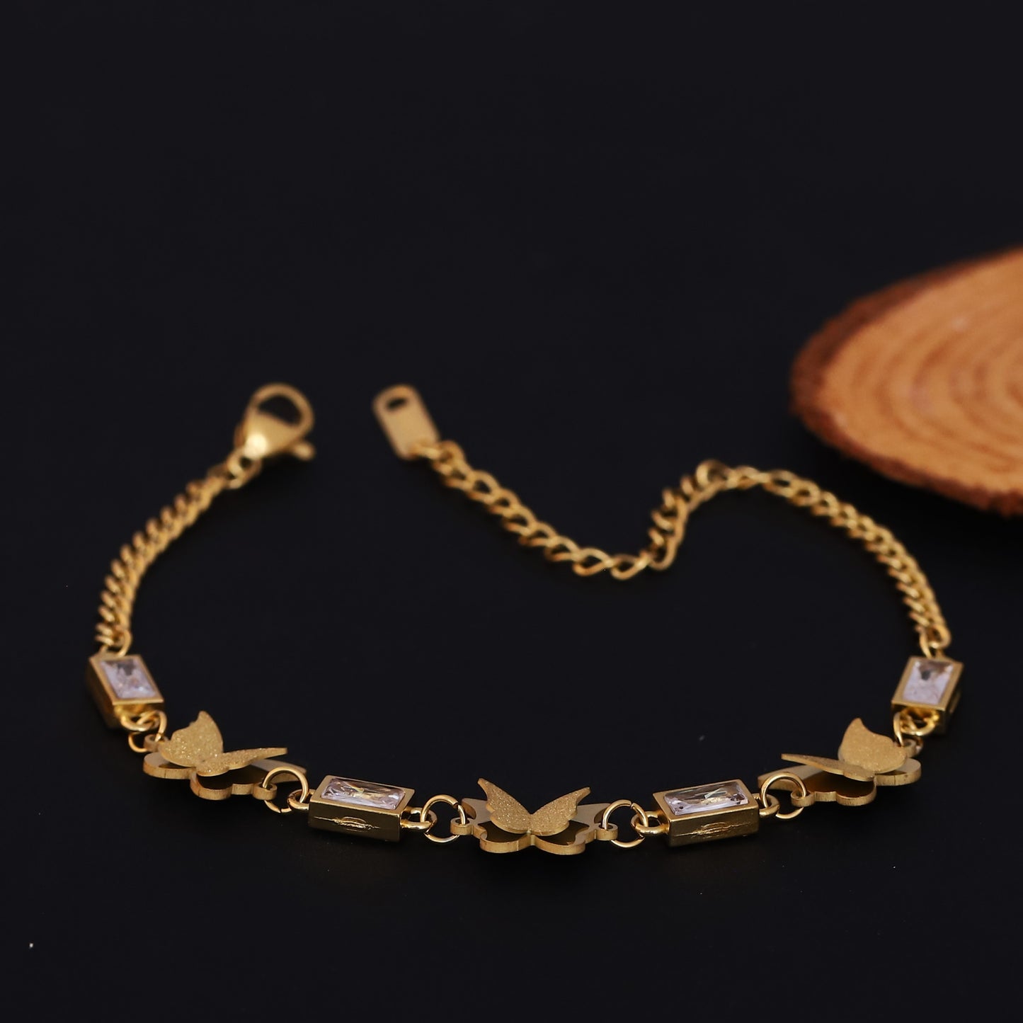 Elora Golden Butterfly & Crystal Stone Bracelet