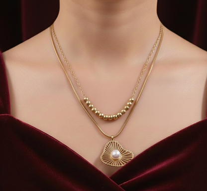 Elora 18k Gold Plated tone Pearl Radiance Layered Necklace set