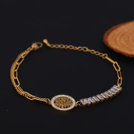 Elora Golden Tree of Life Bracelet with Crystal Accents