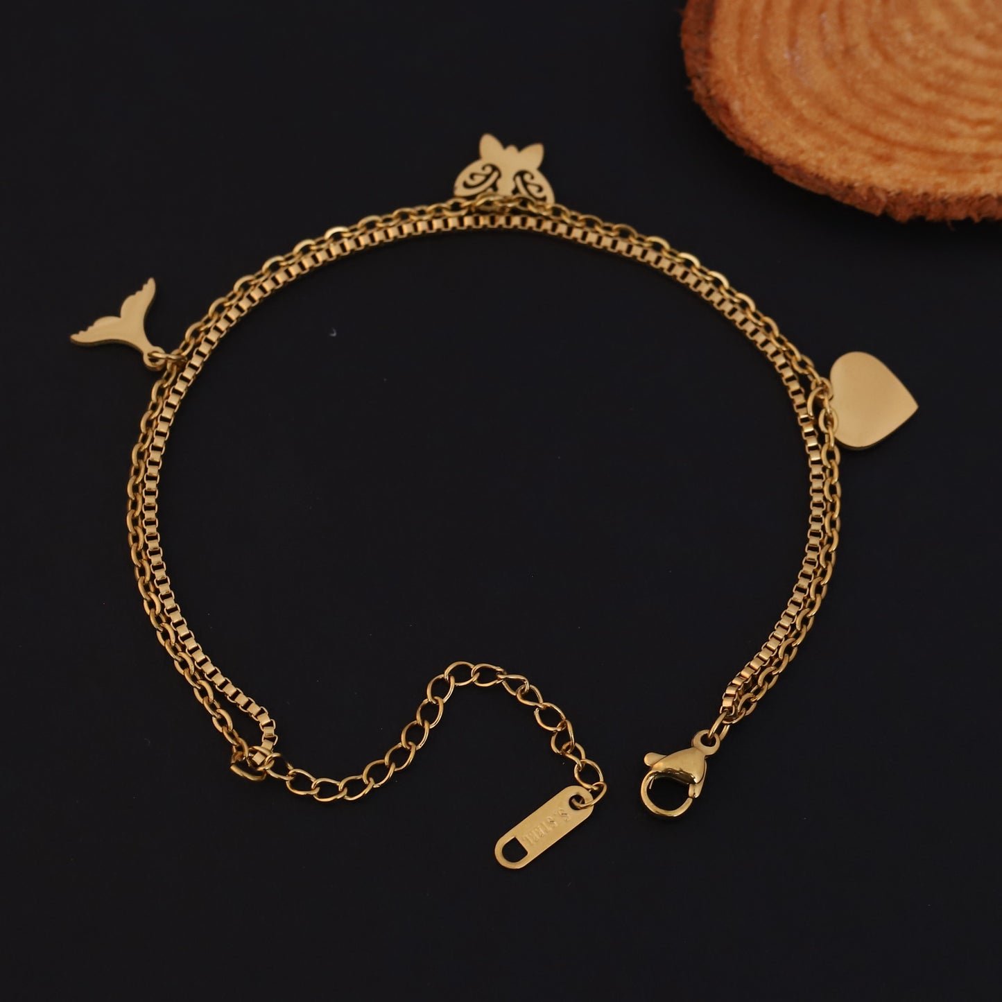 Elora Golden Butterfly & Heart Dual Charm Bracelet