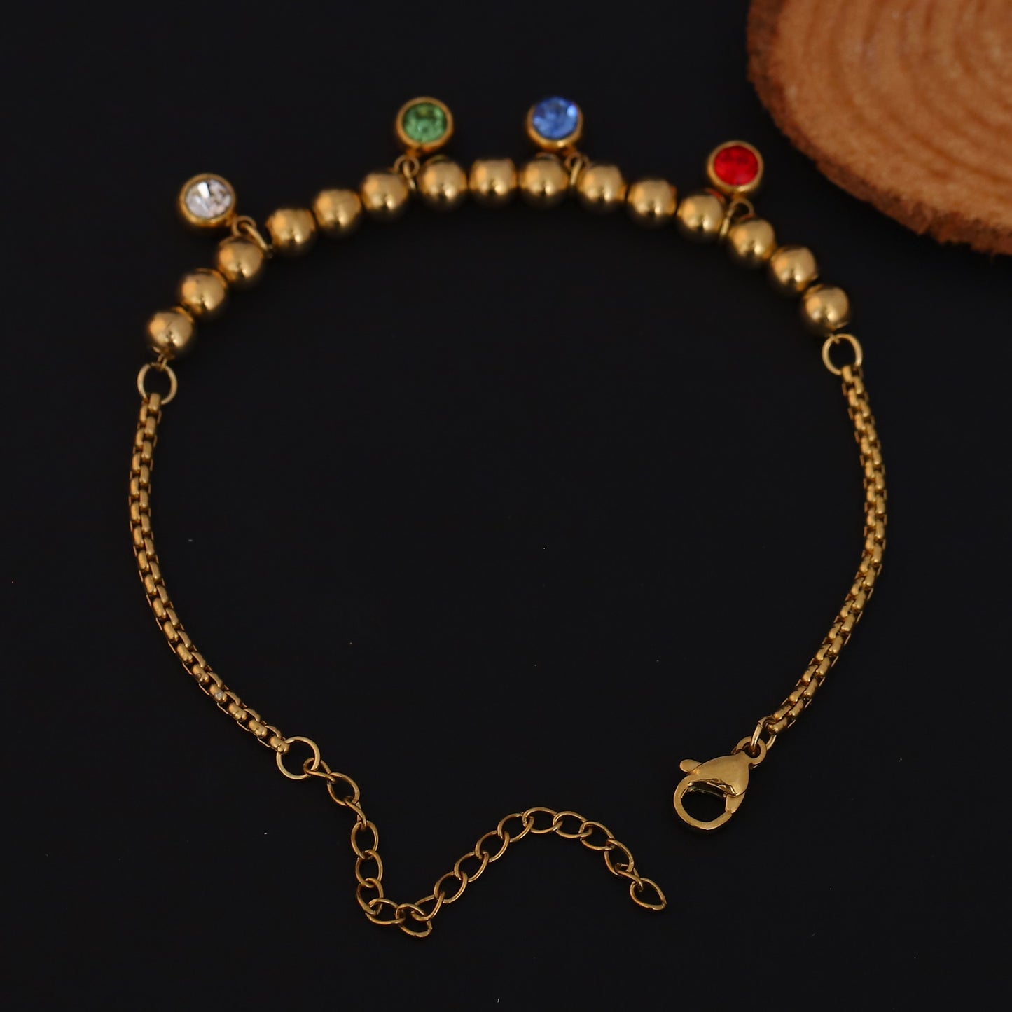 Elora Gold Plated Beaded Bracelet with Multicolor Crystal Charms