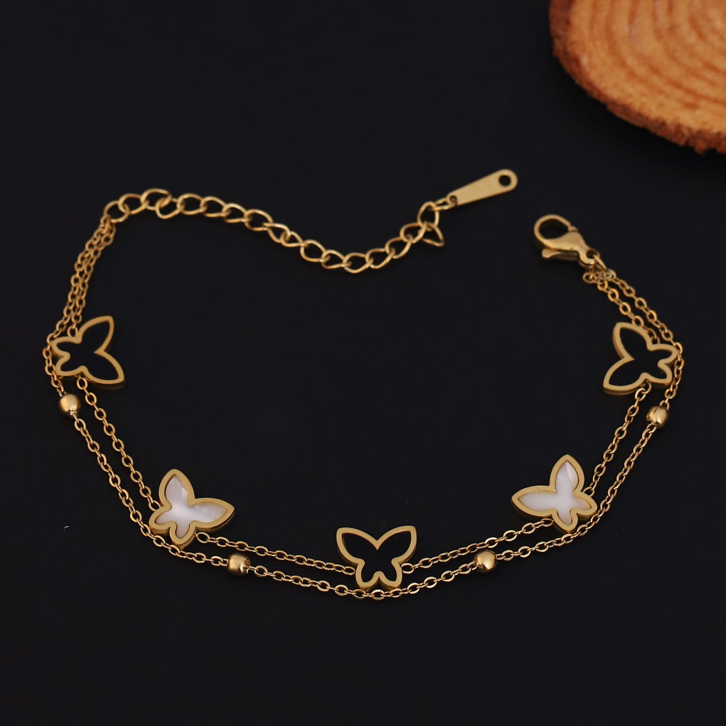 Elora Flutter Grace Dual Chain Bracelet – Pearl Butterfly Edition