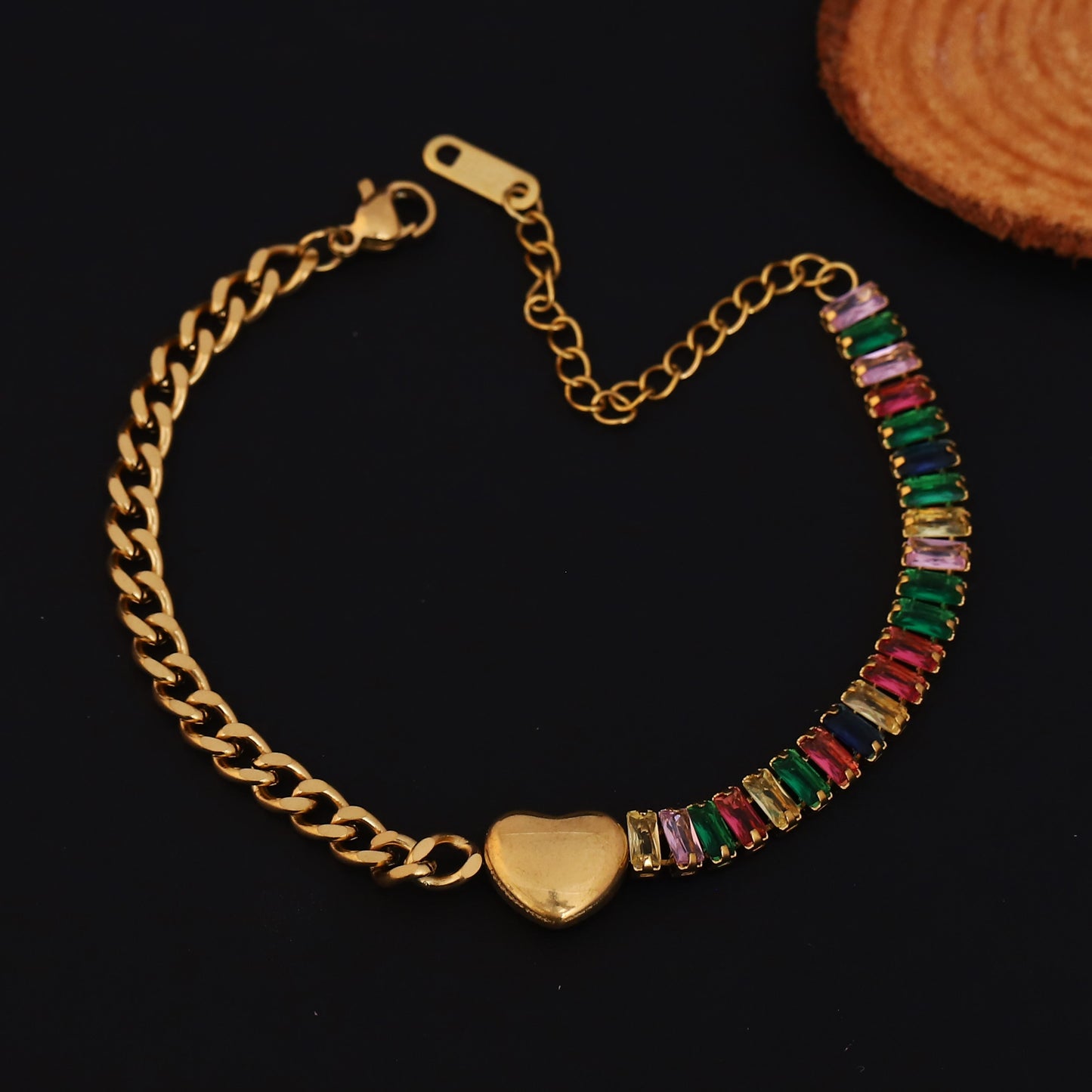 Elora Prism Heart Chain Bracelet – Rainbow Luxe Edition