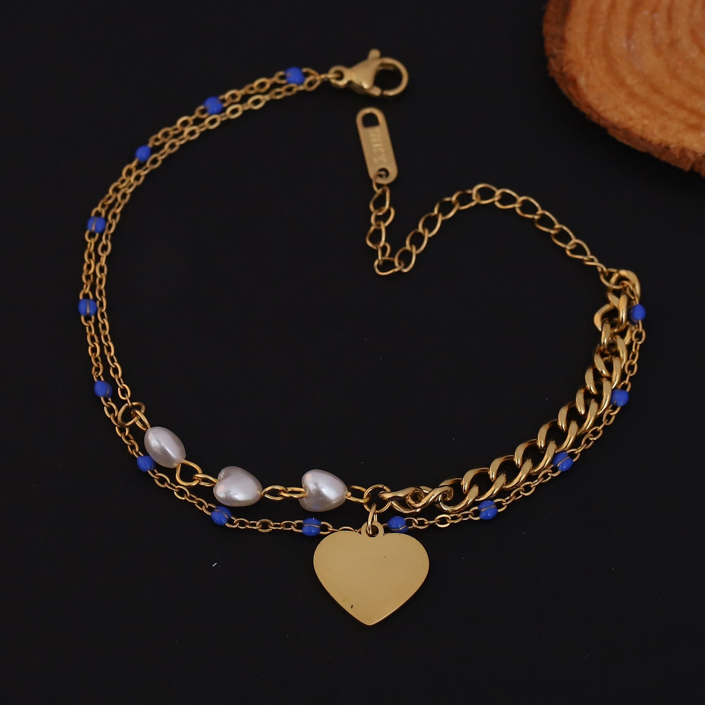 Elora Gold Plated Luxe Heart Charm Dual-Layer Bracelet