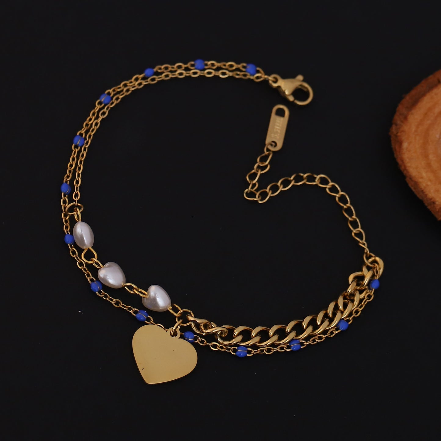 Elora Gold Plated Luxe Heart Charm Dual-Layer Bracelet