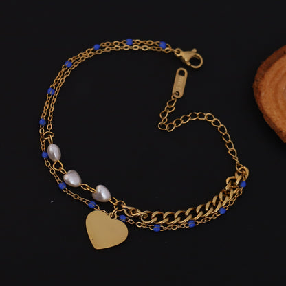 Elora Gold Plated Luxe Heart Charm Dual-Layer Bracelet