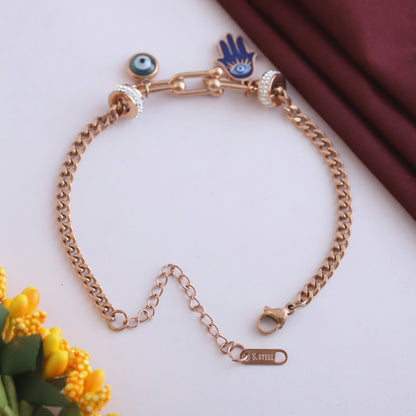 Elora Rose Gold Hamsa & Evil Eye Charm Bracelet