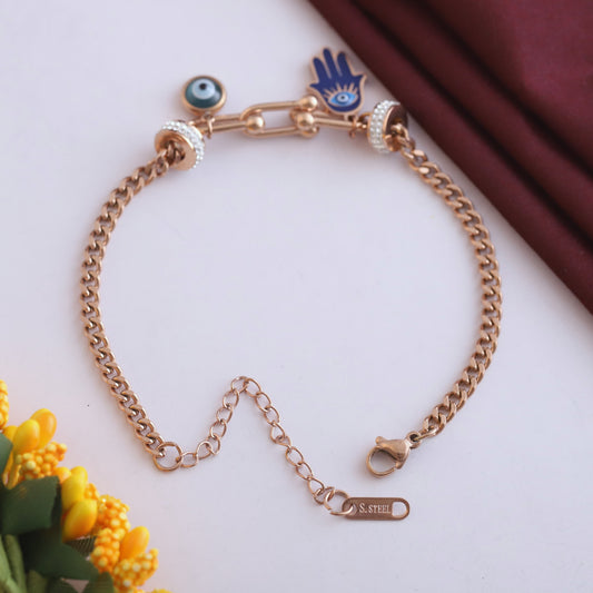 Elora Rose Gold Hamsa & Evil Eye Charm Bracelet