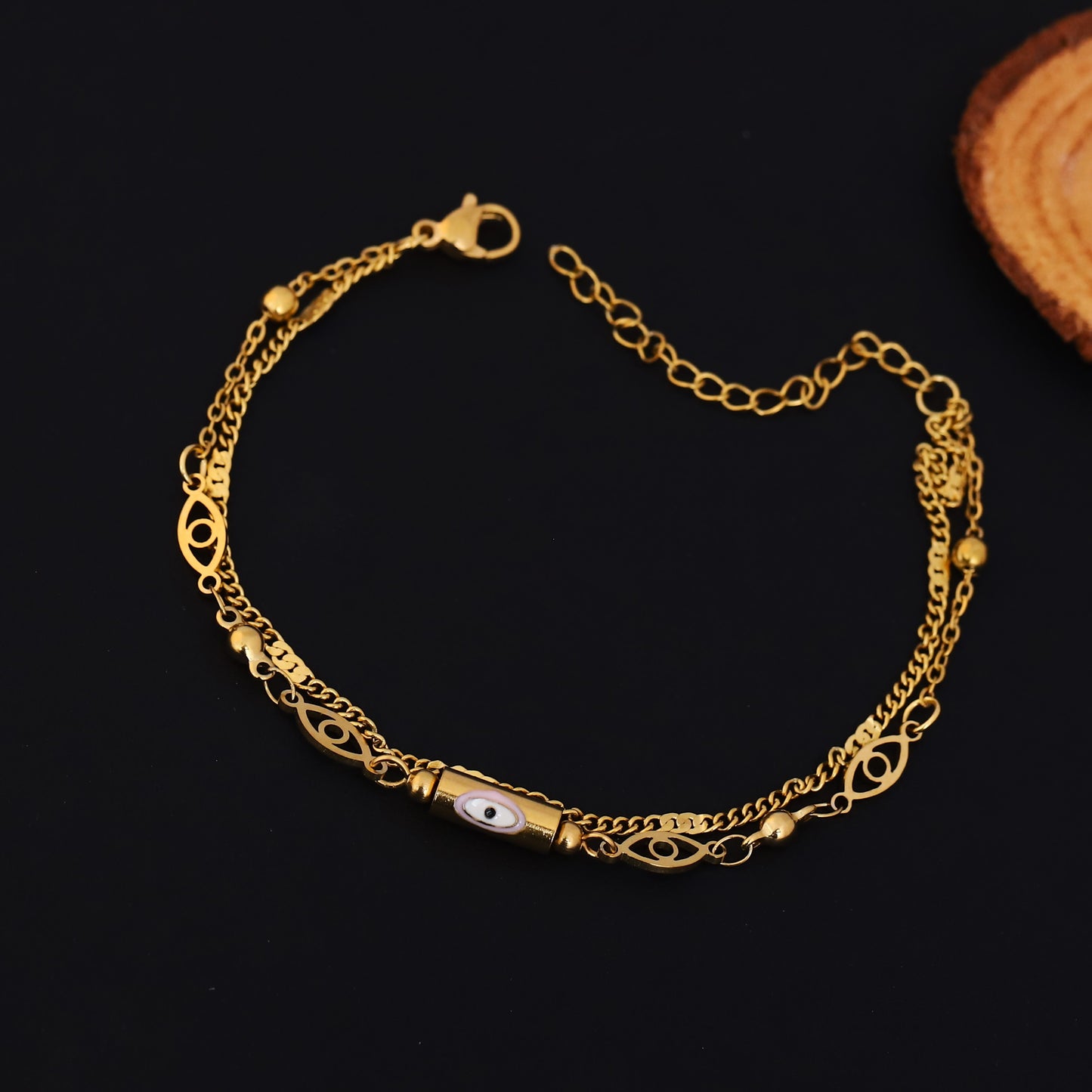 Elora Evil Eye Dual Layer Gold Charm Bracelet
