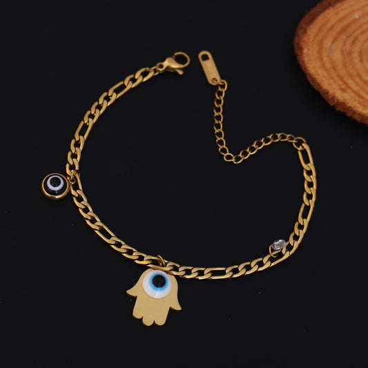 Elora Gold Plated Evil Eye Hamsa Hand Protection Bracelet