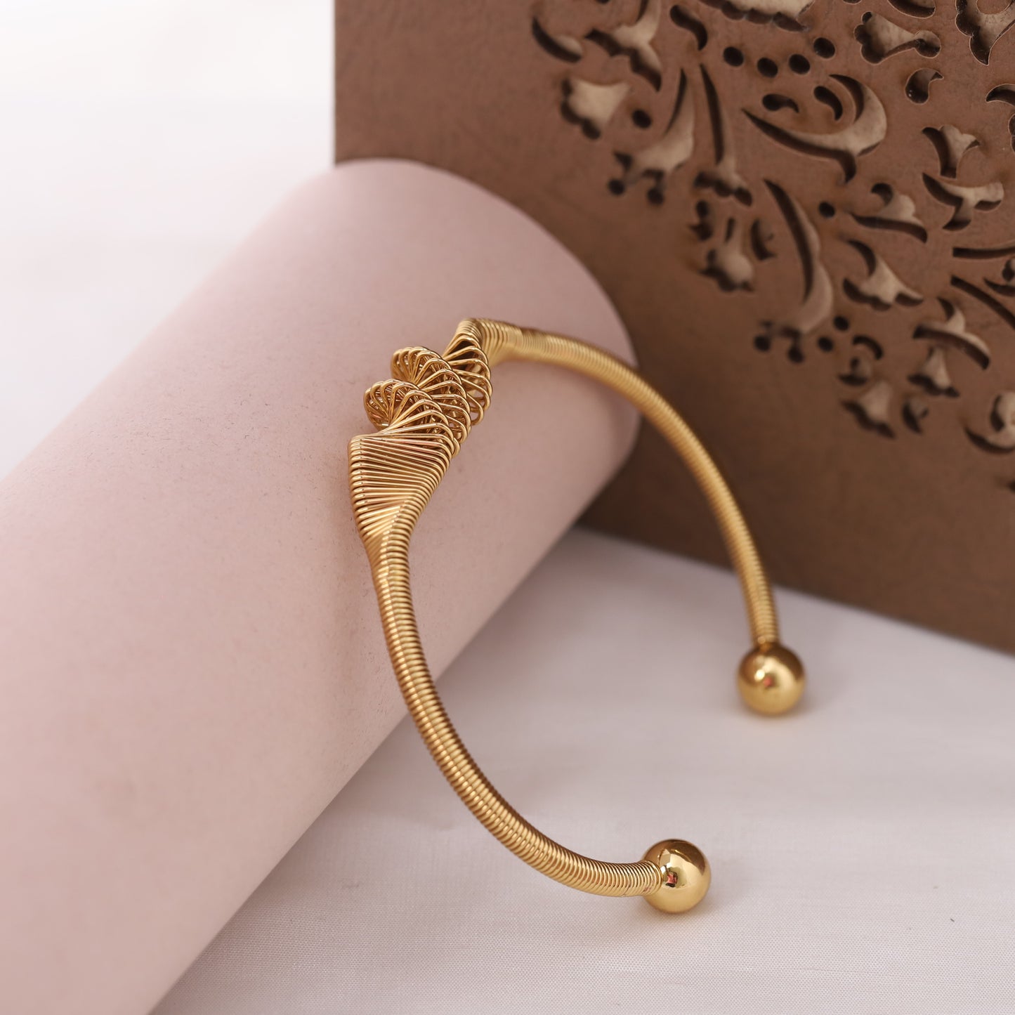 Elora Gold Plated Spiral Harmony Open Cuff Bracelet