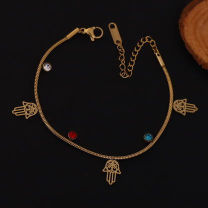 Elora Gold Plated  Hamsa Hand Bracelet with Multicolor Stones
