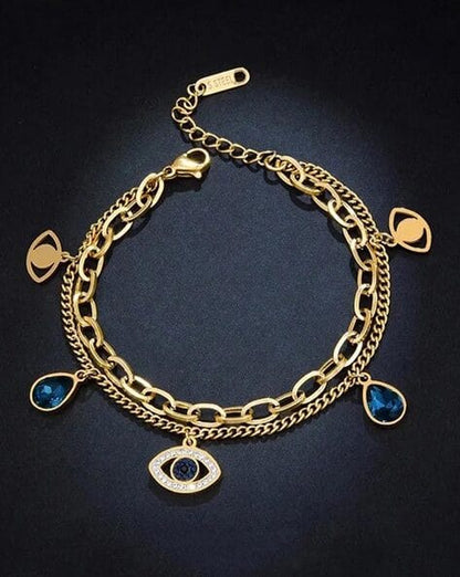 Elora Evil Eye Charm Dual Chain Gold-Plated Bracelet