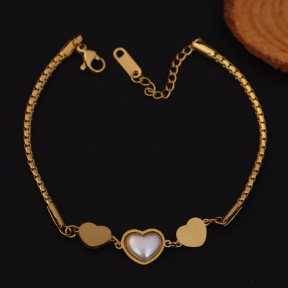 Elora Golden Triple Heart Bracelet with Pearl Center