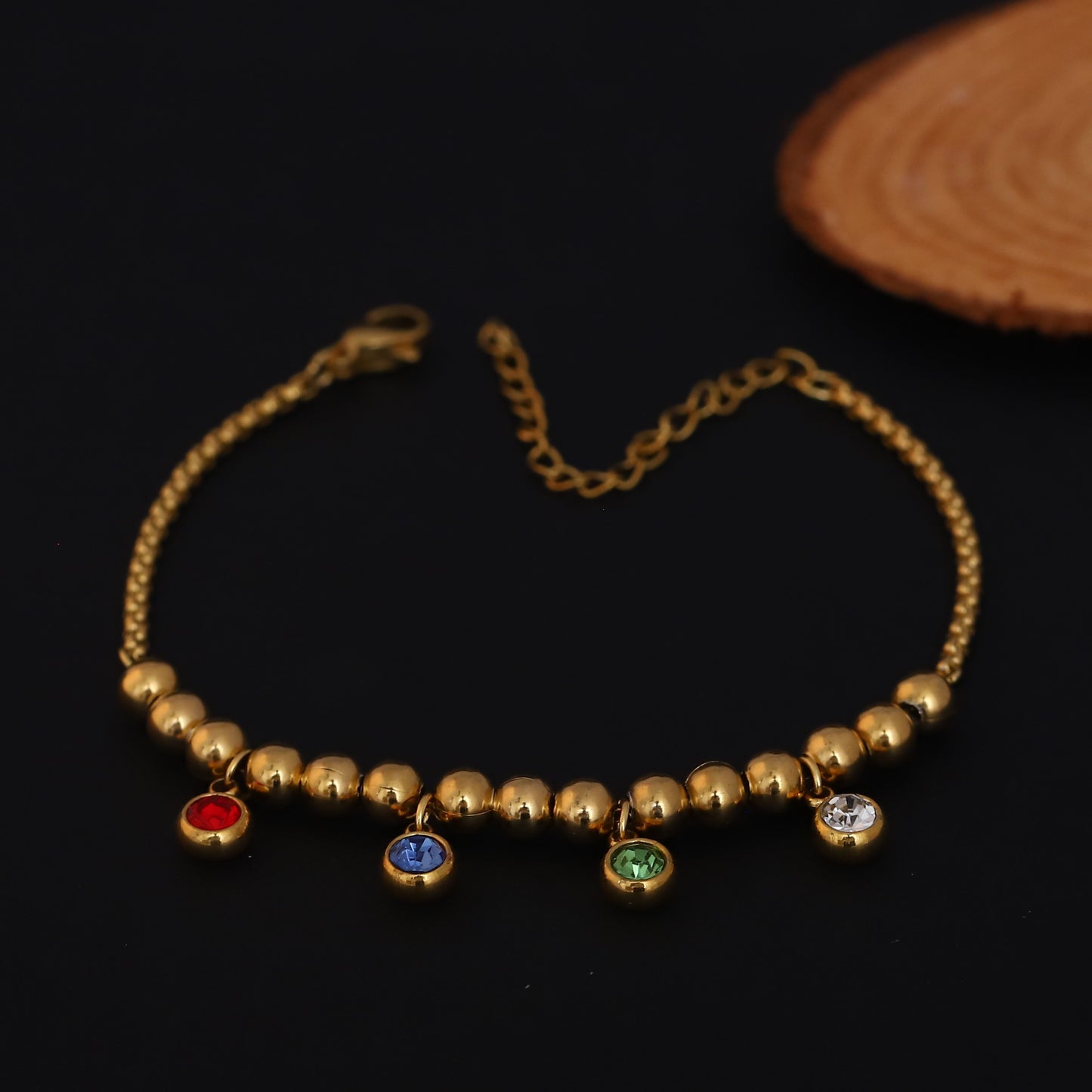 Elora Gold Plated Beaded Bracelet with Multicolor Crystal Charms