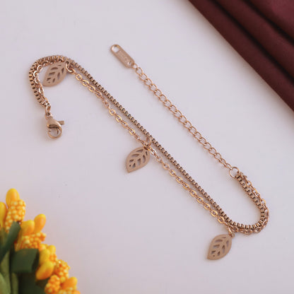 Elora Rose -Gold Plated Leaf Charm Double Chain Bracelet