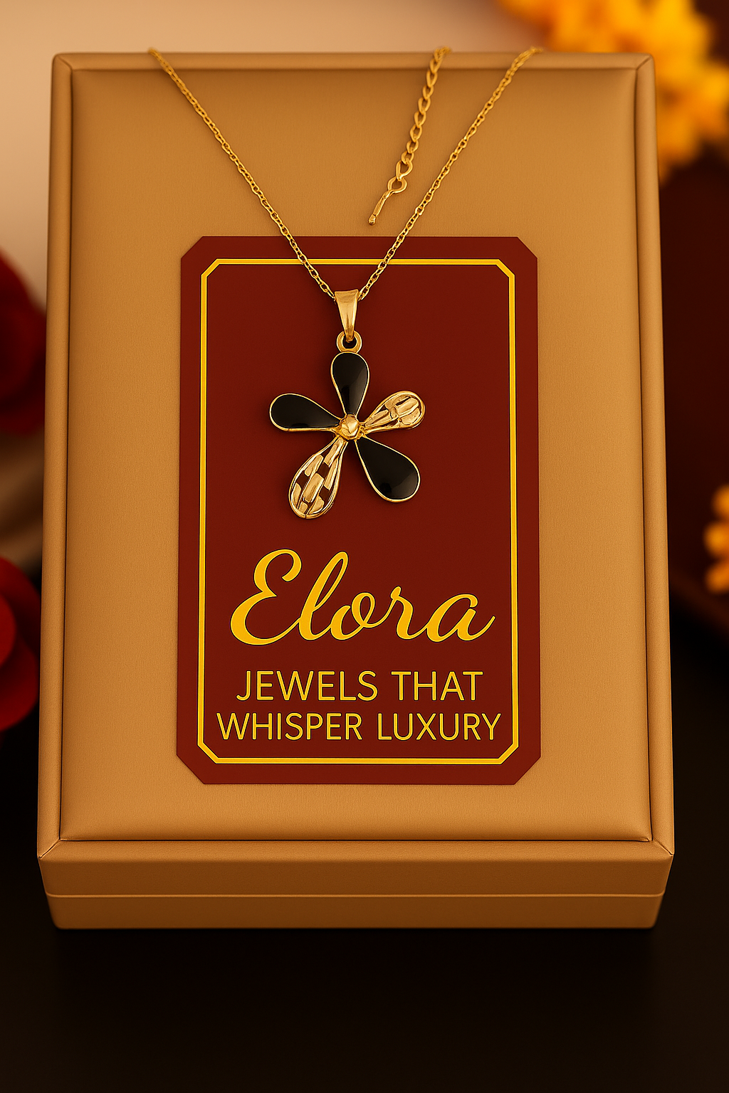 Elora black Enamel floral pendant chain