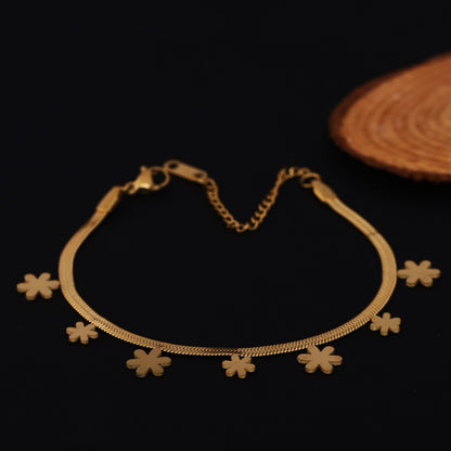 Elora Gold Plated Daisy Charm Herringbone bracelets