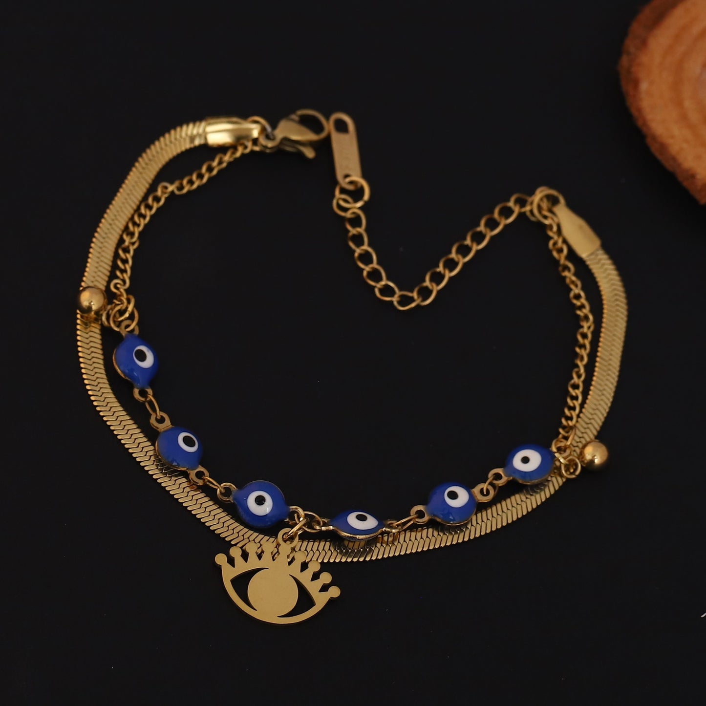 Elora Nazar Charm Dual Chain Bracelet – Royal Blue Protection Edition