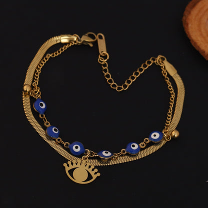 Elora Nazar Charm Dual Chain Bracelet – Royal Blue Protection Edition