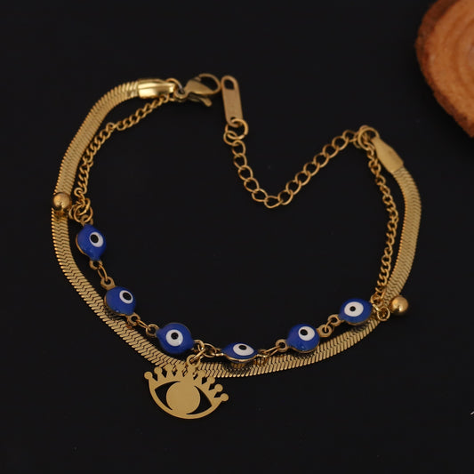 Elora Nazar Charm Dual Chain Bracelet – Royal Blue Protection Edition