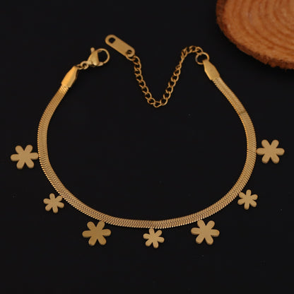 Elora Gold Plated Daisy Charm Herringbone bracelets